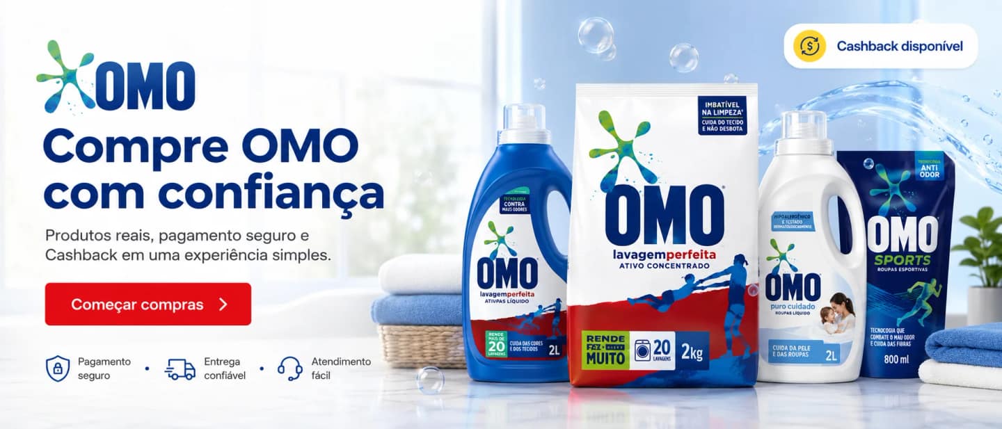 Compre OMO com confiança: produtos reais, pagamento seguro e cashback
